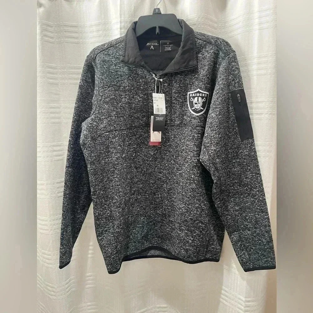 Antigua Raiders men’s heathered black and gray 1/4 zip fleece